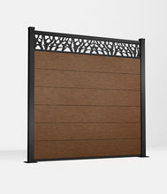 Load image into Gallery viewer, Henley Walnut composite fence panel with decorative ornament - Tall (set)
