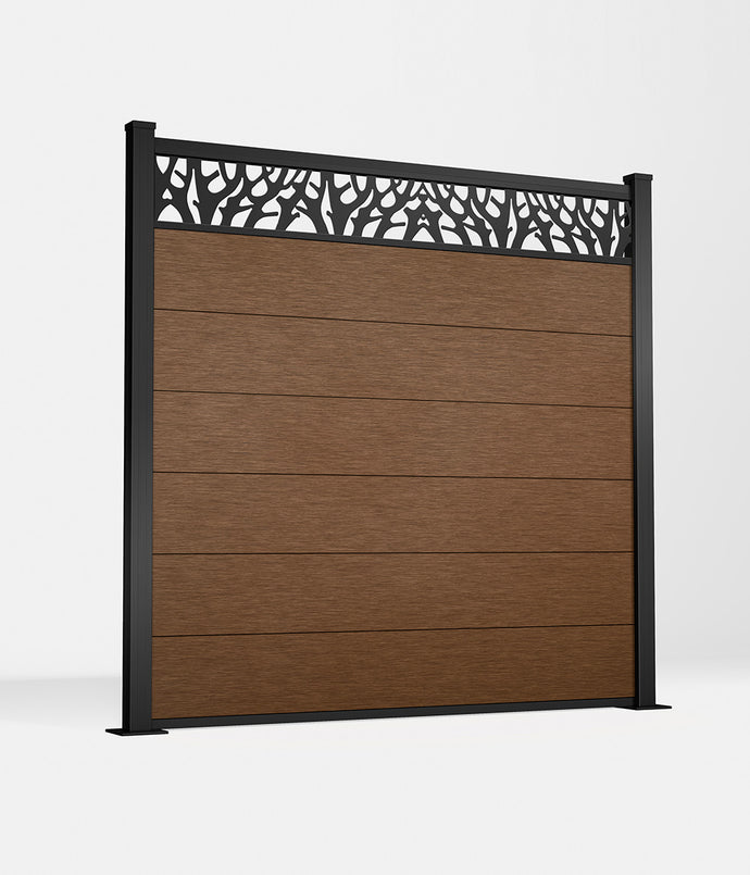 Henley Walnut composite fence panel with decorative ornament - Tall (set)