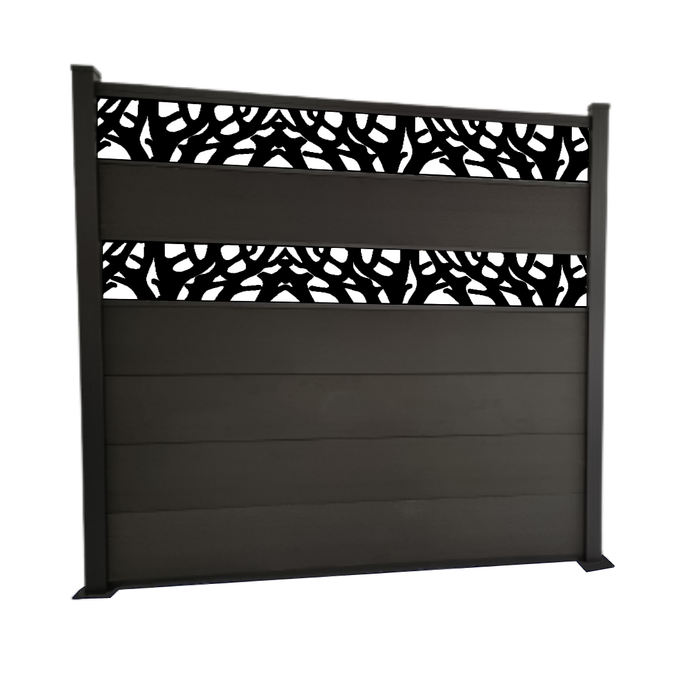 Henley Charcoal fence panel with 2 decorative ornaments - Tall (set)
